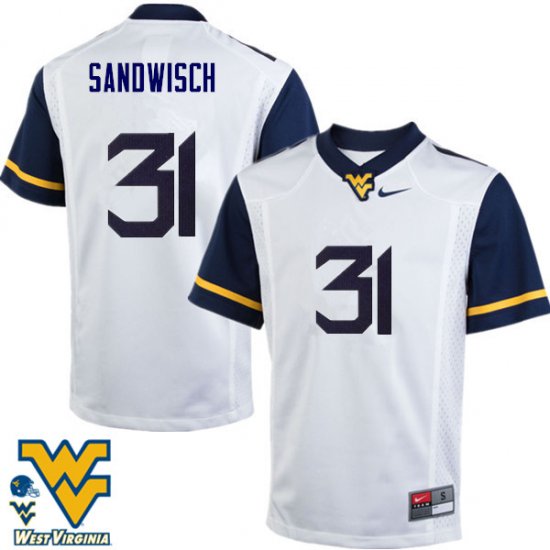 Men's West Virginia Mountaineers NCAA #31 Zach Sandwisch White Authentic Nike Stitched College Football Jersey OM15F58EX